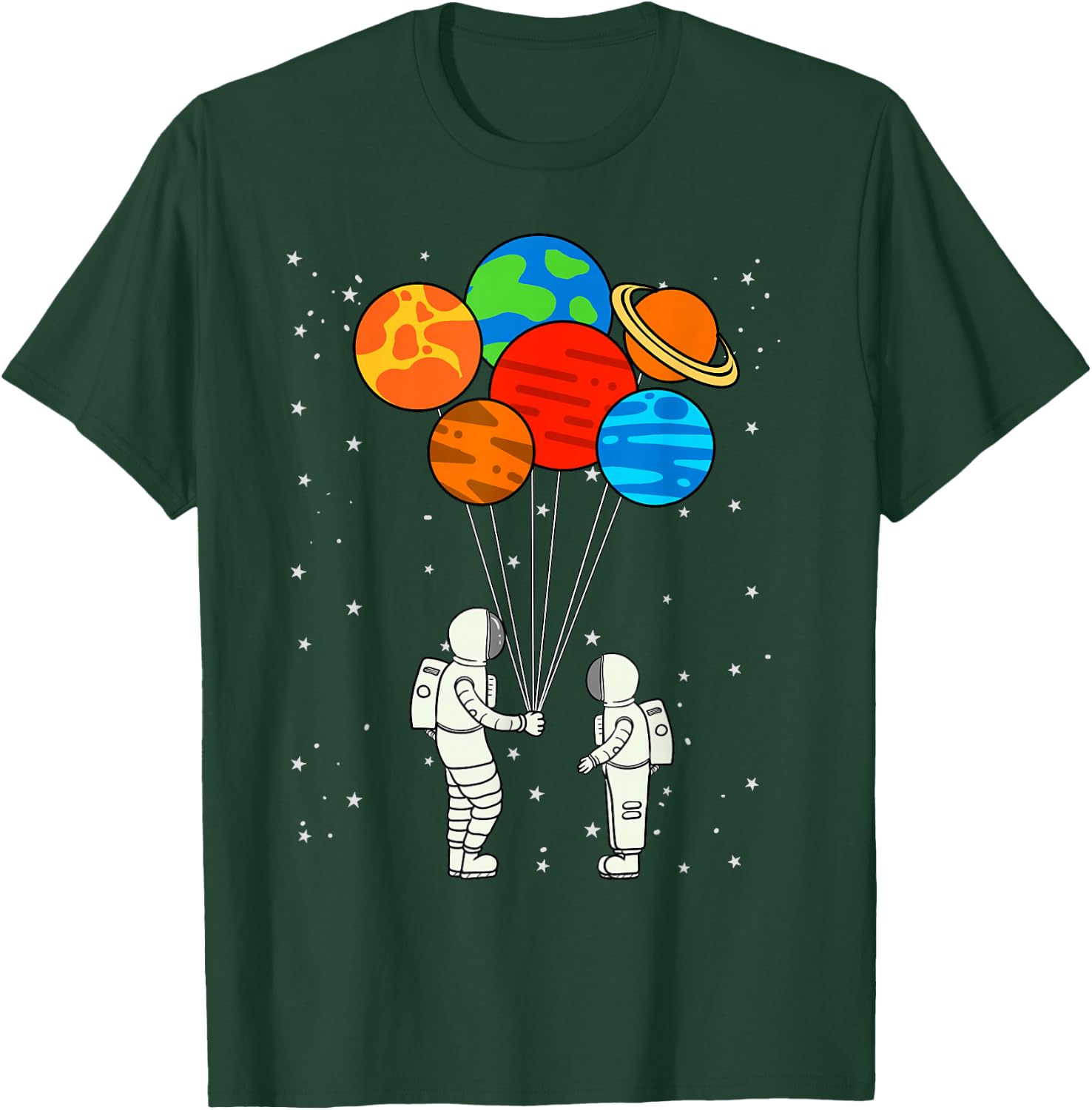 Planet Balloons Astronaut Planets Galaxy Outer Space T-Shirt - T-Shirt | Forest
