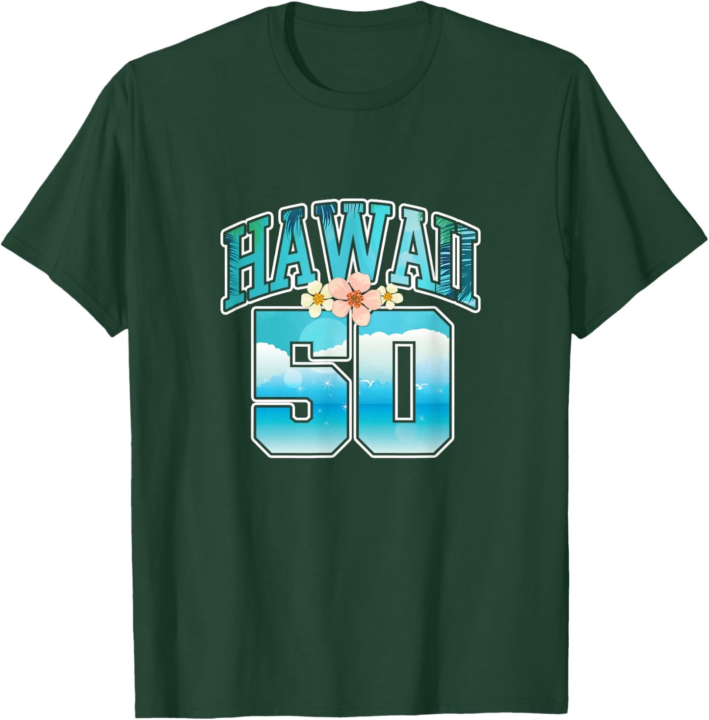 Hawaii 50 50th Birthday Hawaiian Aloha Beach Hibiscus T-Shirt - T-Shirt | Forest