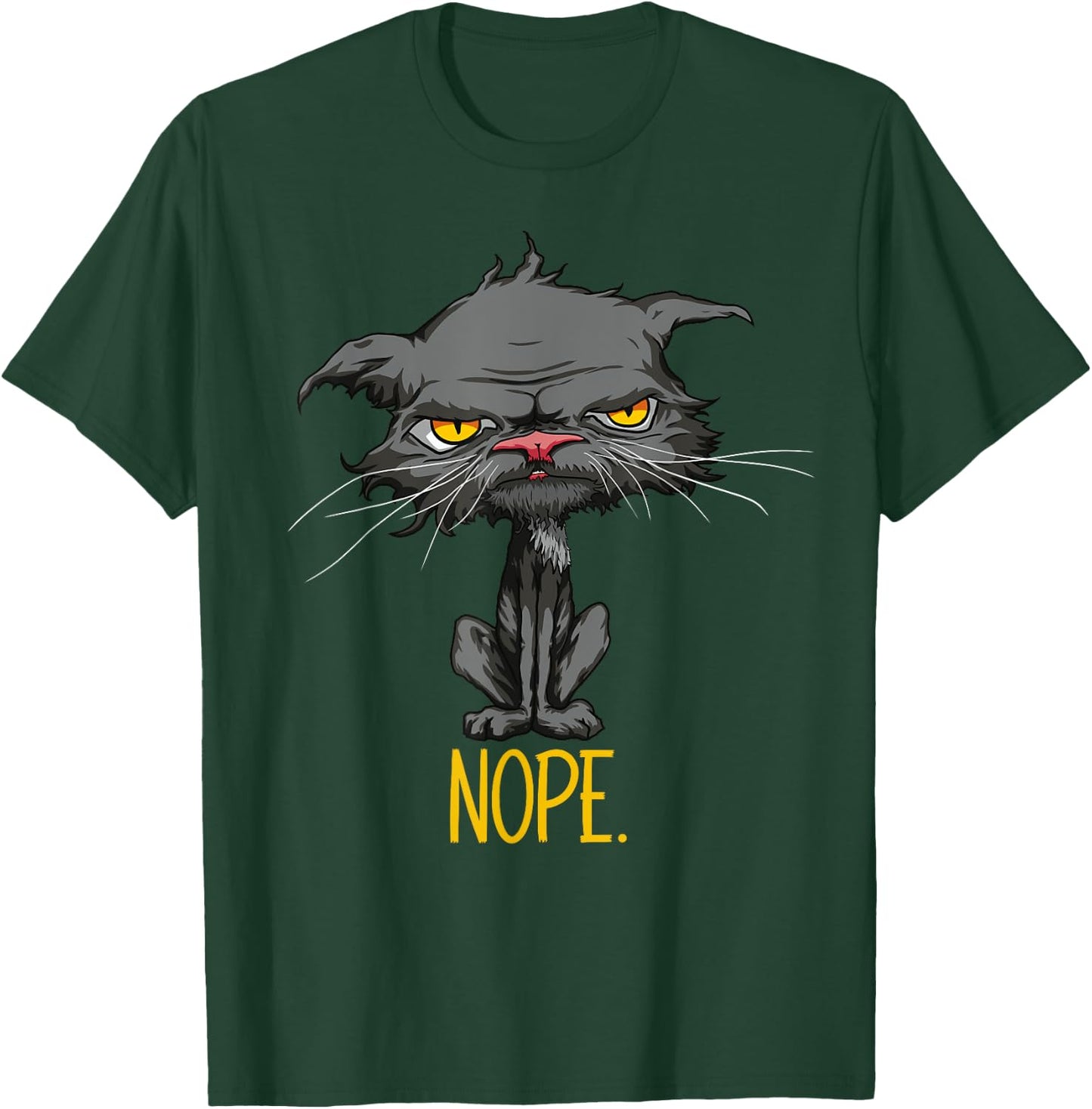 Nope Cat Funny Bored Cat Yellow Eyes Angry Grey Cat Lovers T-Shirt - T-Shirt | Forest