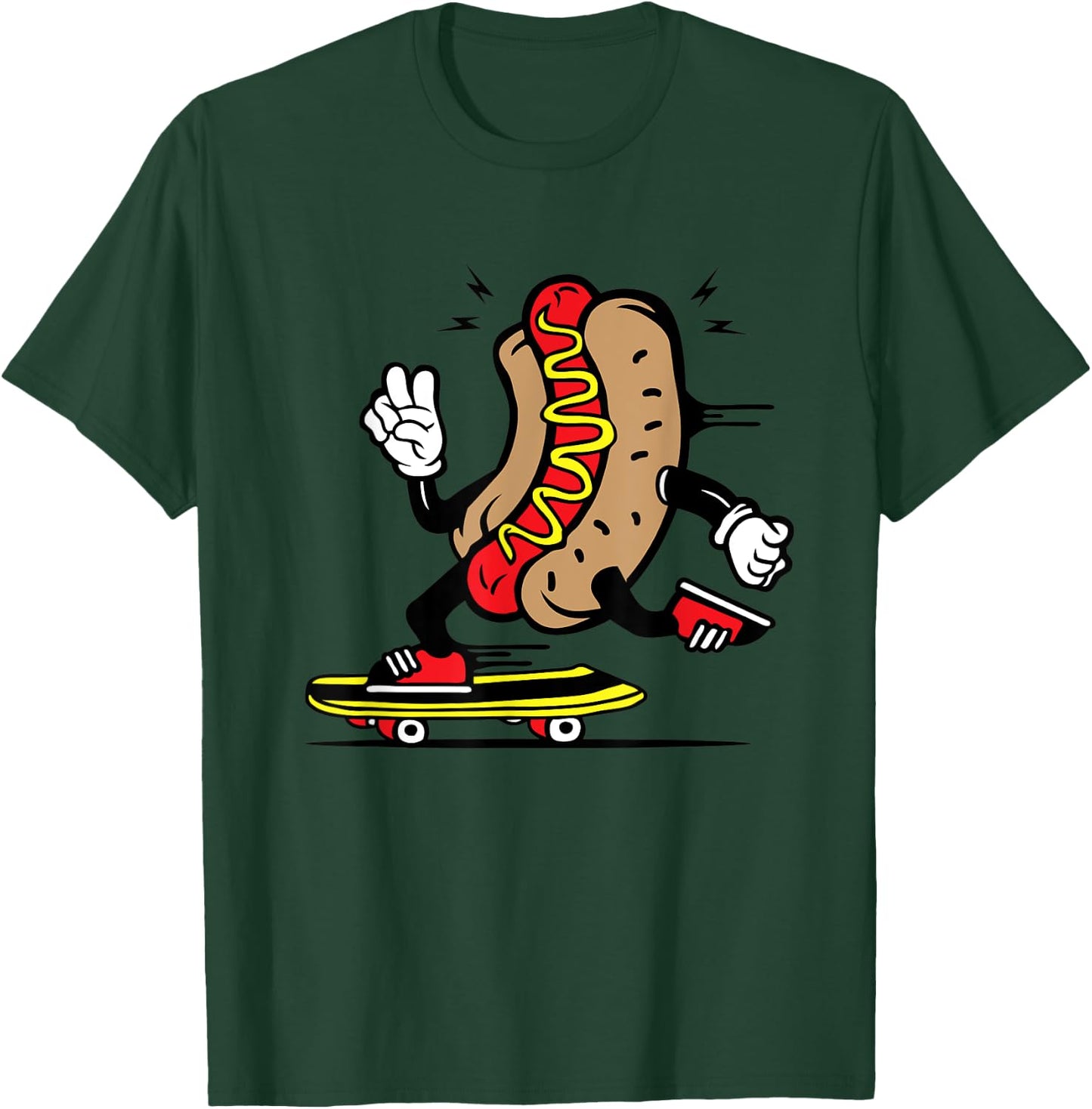 Hot Dog Bun Skateboarding Hotdog Skating Kawaii Skater Funny Women Kids T-Shirt - T-Shirt | Forest