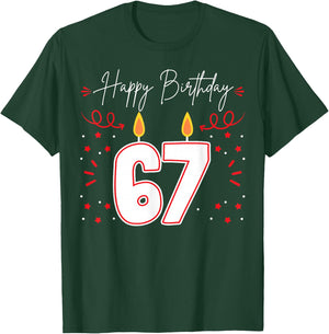 Candle 67 Birthday Party Decoration Wishes Candlelight Cake T-Shirt - T-Shirt | Forest