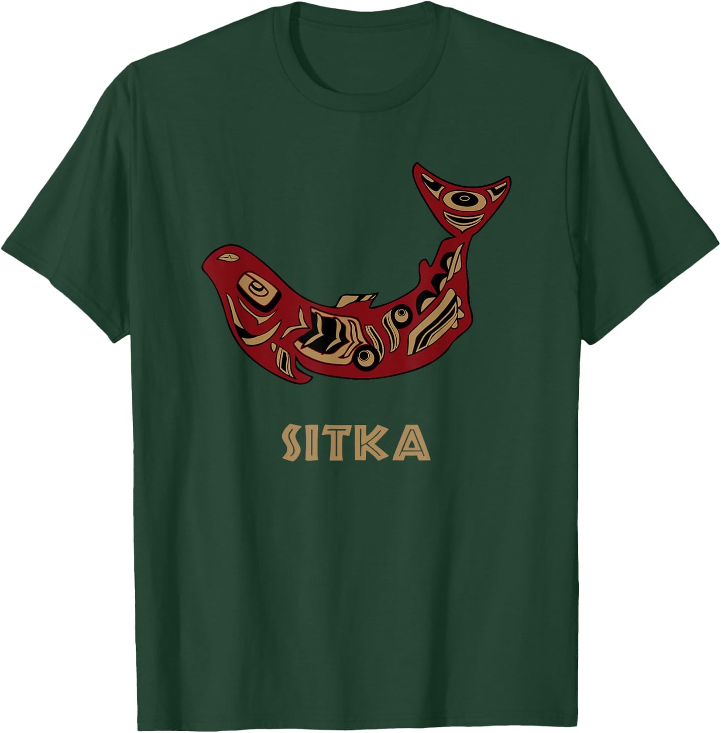 Sitka Alaska PNW Native American Indian Salmon Fishermen Art T-Shirt - T-Shirt | Forest