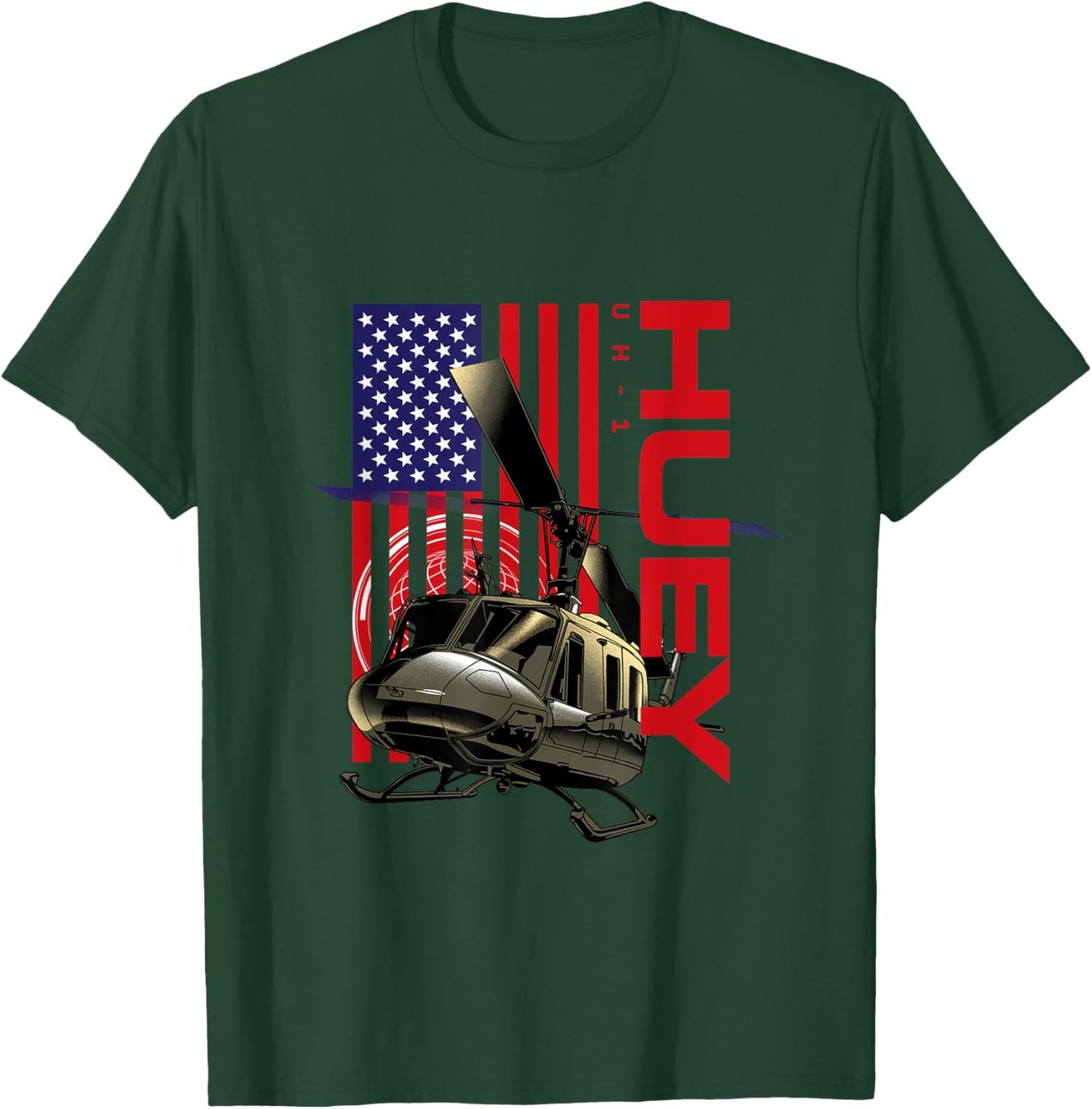 The Warbird Collection Huey Military Helicopter - Men's Black Classic Fit Short Sleeve T-Shirt - T-Shirt | Forest