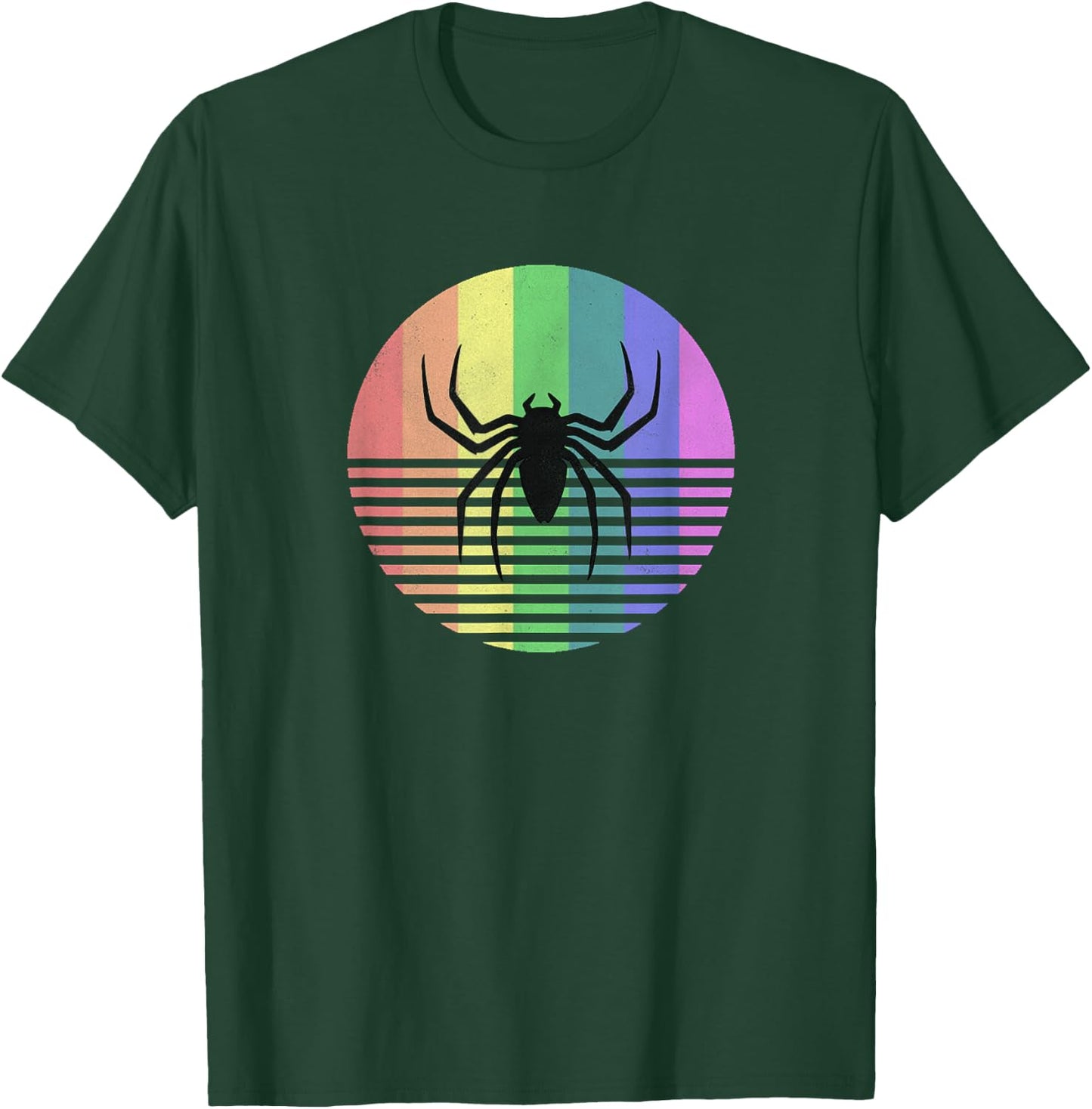Retro Spider Gay Pride Rainbow Flag Vintage Gift Distressed T-Shirt - T-Shirt | Forest