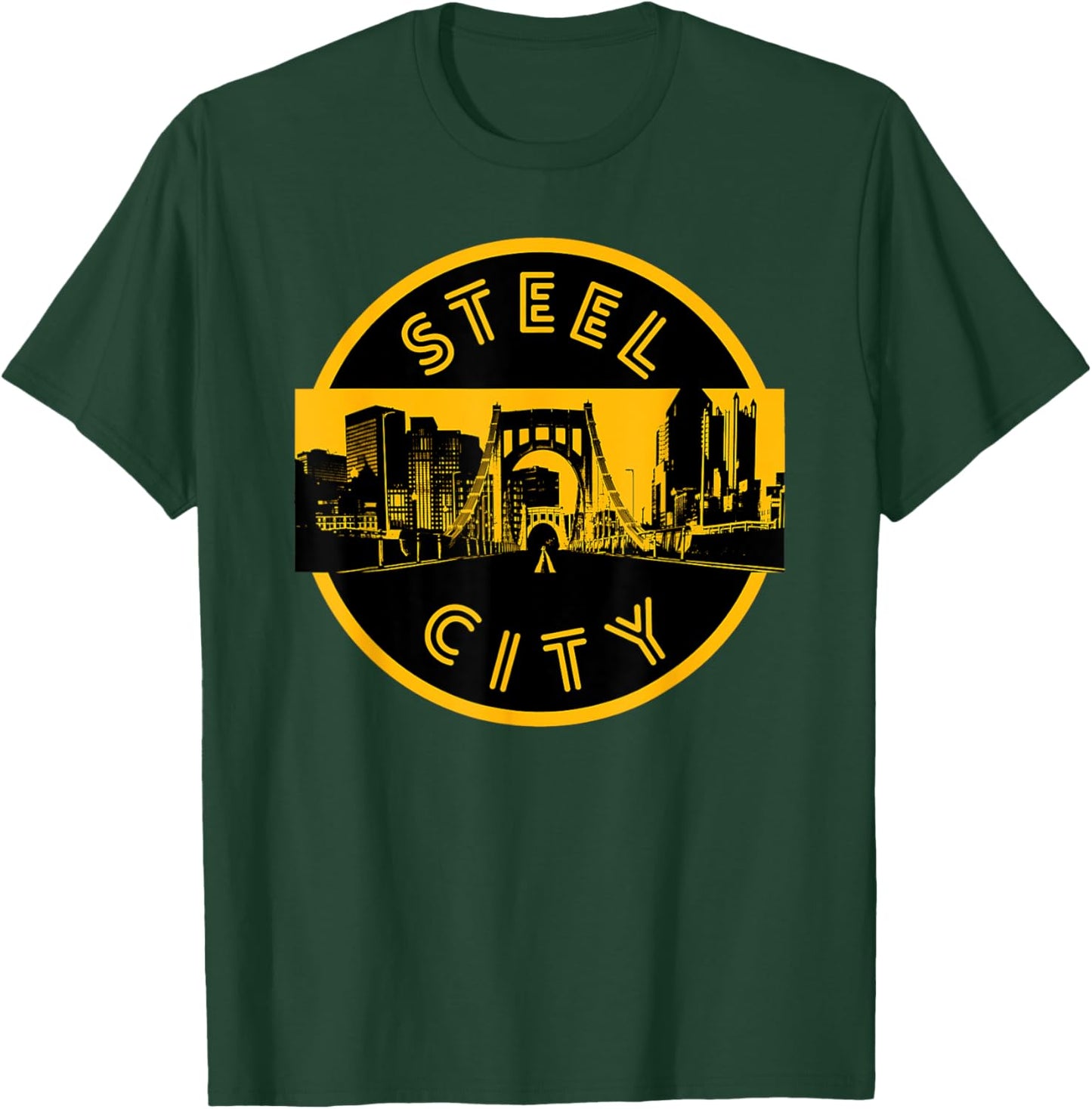 Pittsburgh Steel City Retro Skyline Bridge Pride T-Shirt - T-Shirt | Forest