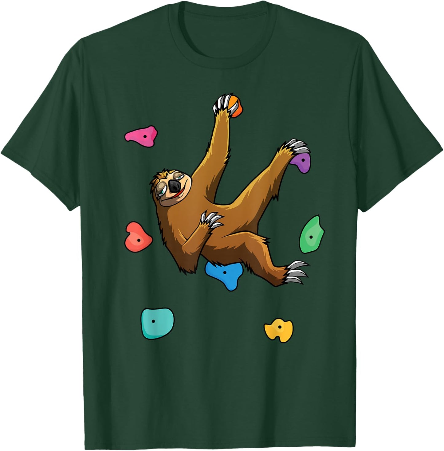 Funny Sloth Bouldering Design Men Women Kids Rock Climbers T-Shirt - T-Shirt | Forest
