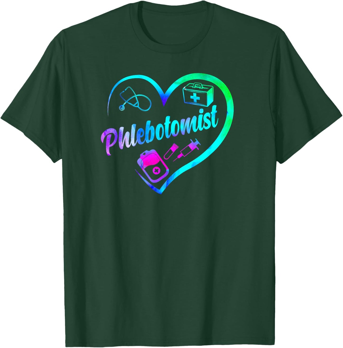 Phlebotomist Tech Technician Heart Watercolor T-Shirt - T-Shirt | Forest