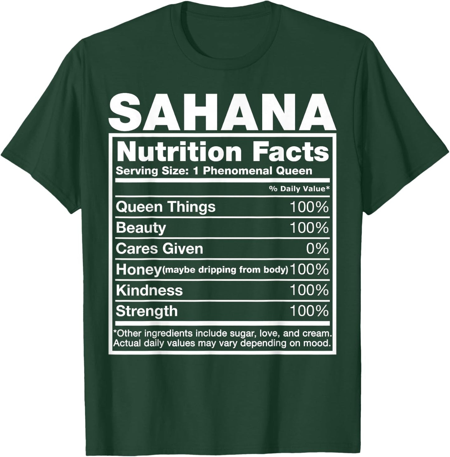 Sahana Nutrition Facts Sahana Name Birthday Shirt T-Shirt - T-Shirt | Forest