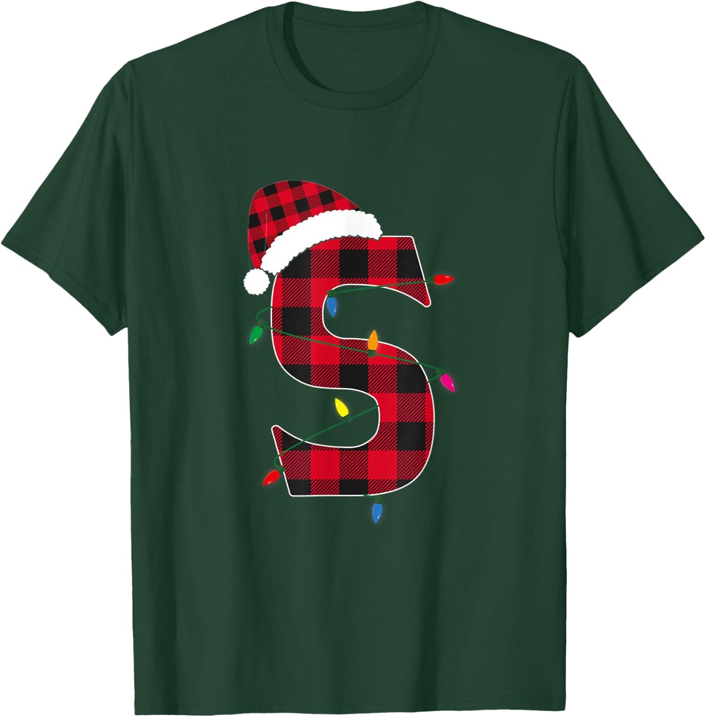 Awesome Letter S Initial Name Buffalo Plaid Christmas T-Shirt - T-Shirt | Forest
