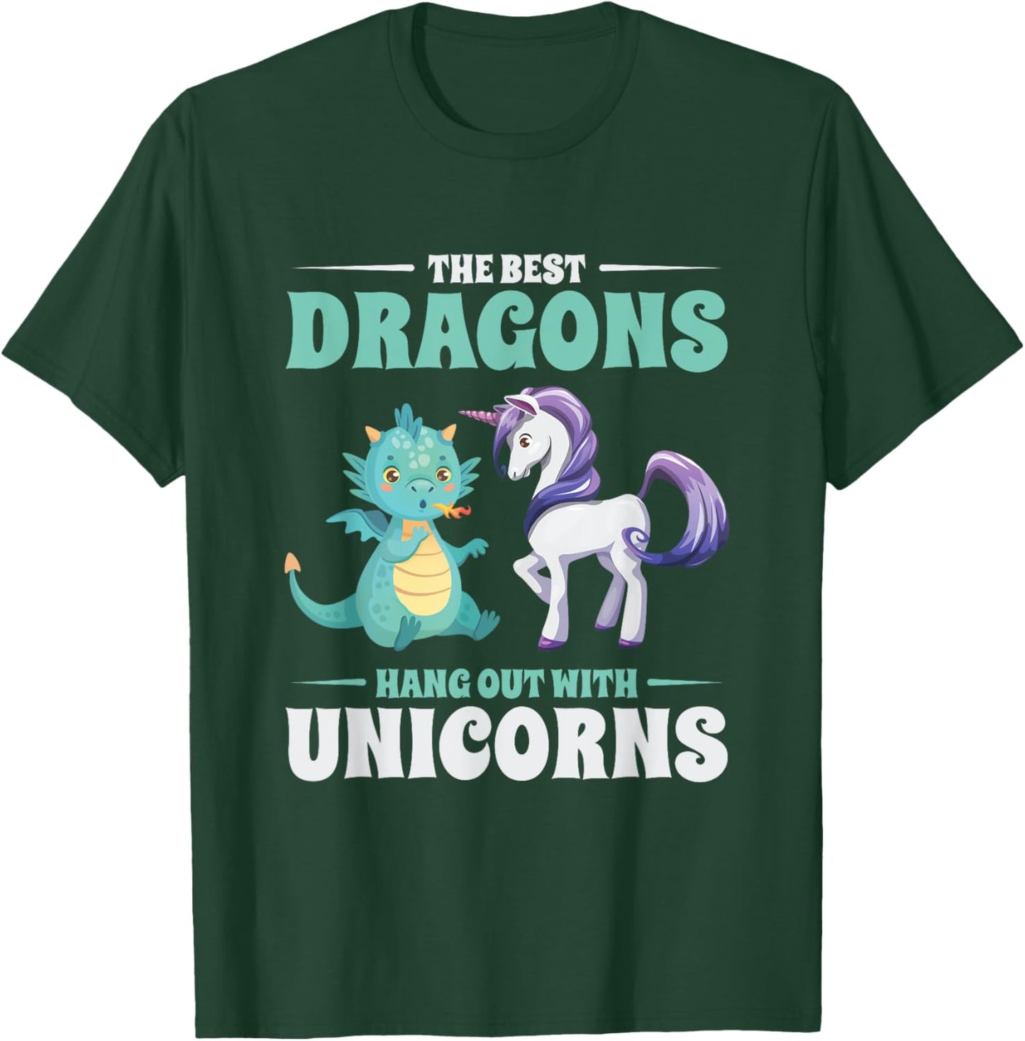 Funny Best Dragons Hangout With Unicorns Friendship Gift T-Shirt - T-Shirt | Forest
