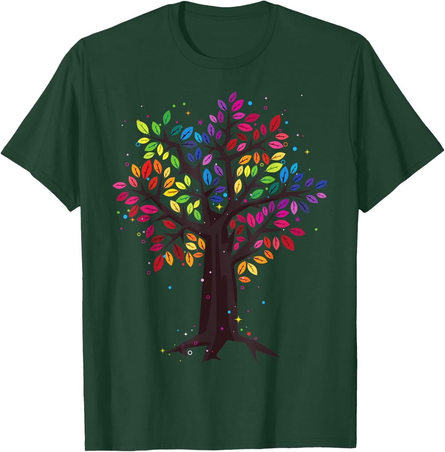 Rainbow Tree, Tree of Life, Colorful Leaf Rainbow Leaf T-Shirt - T-Shirt | Forest