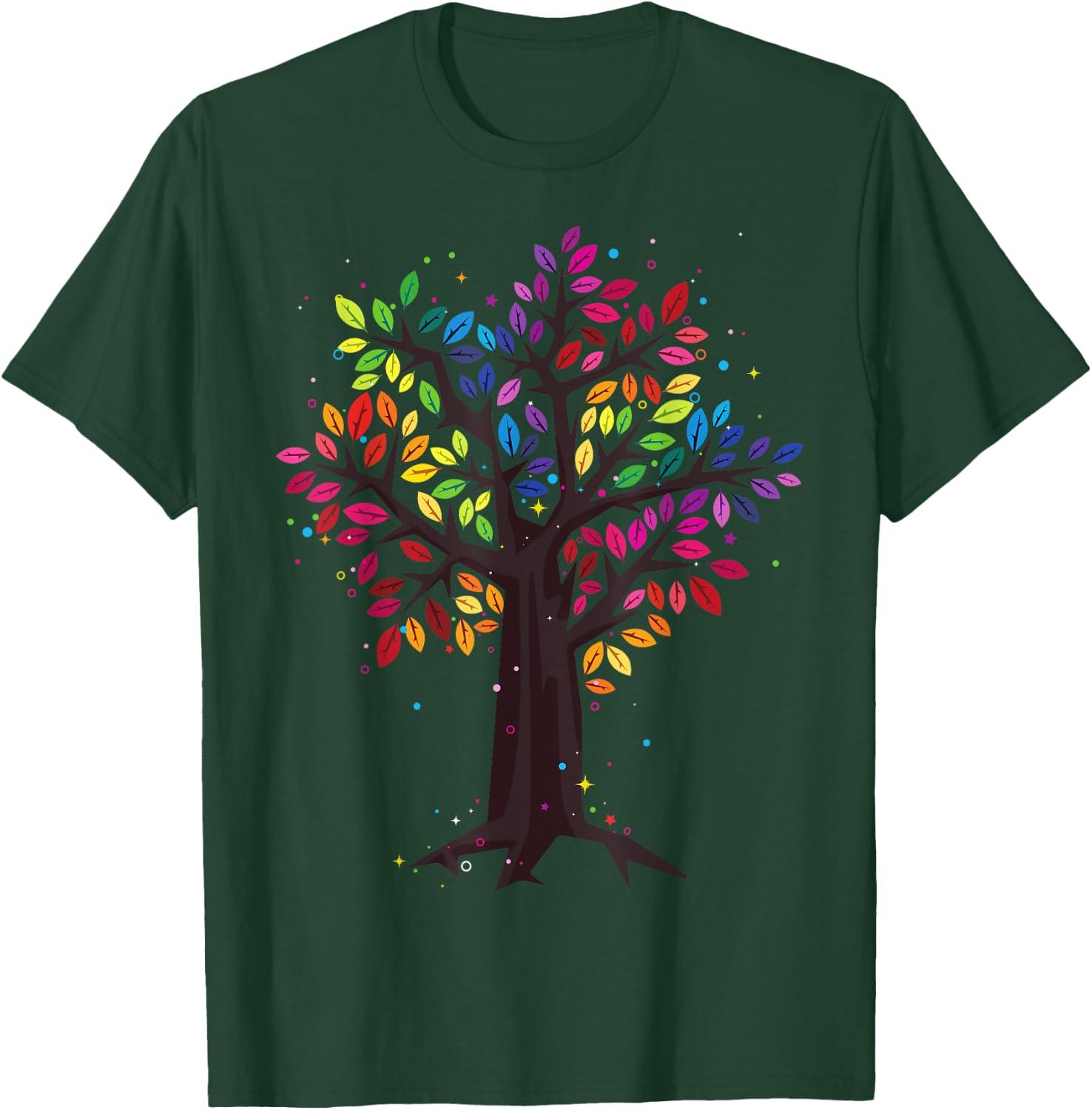 Rainbow Tree, Tree of Life, Colorful Leaf Rainbow Leaf T-Shirt - T-Shirt | Forest