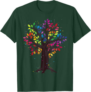 Rainbow Tree, Tree of Life, Colorful Leaf Rainbow Leaf T-Shirt - T-Shirt | Forest