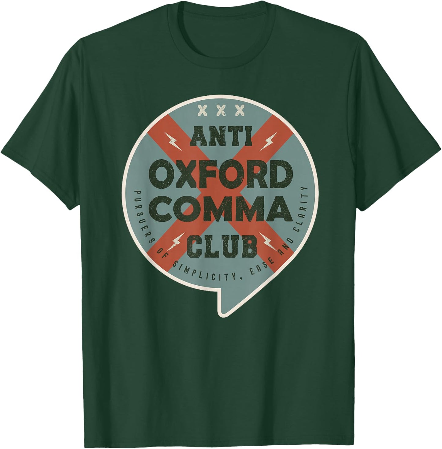 Anti Oxford Comma Club Vintage Anti Oxford Comma League T-Shirt - T-Shirt | Forest