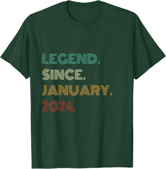 Kids 2 Years Old Legend Since January 2024 2nd Birthday T-Shirt - T-Shirt | Forest