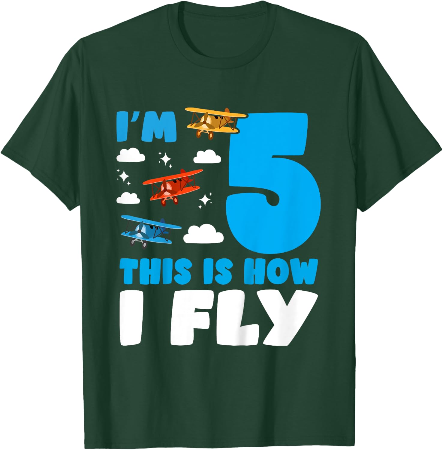 Kids I'm 5 This is how I fly Airplane 5th Birthday T-Shirt - T-Shirt | Forest
