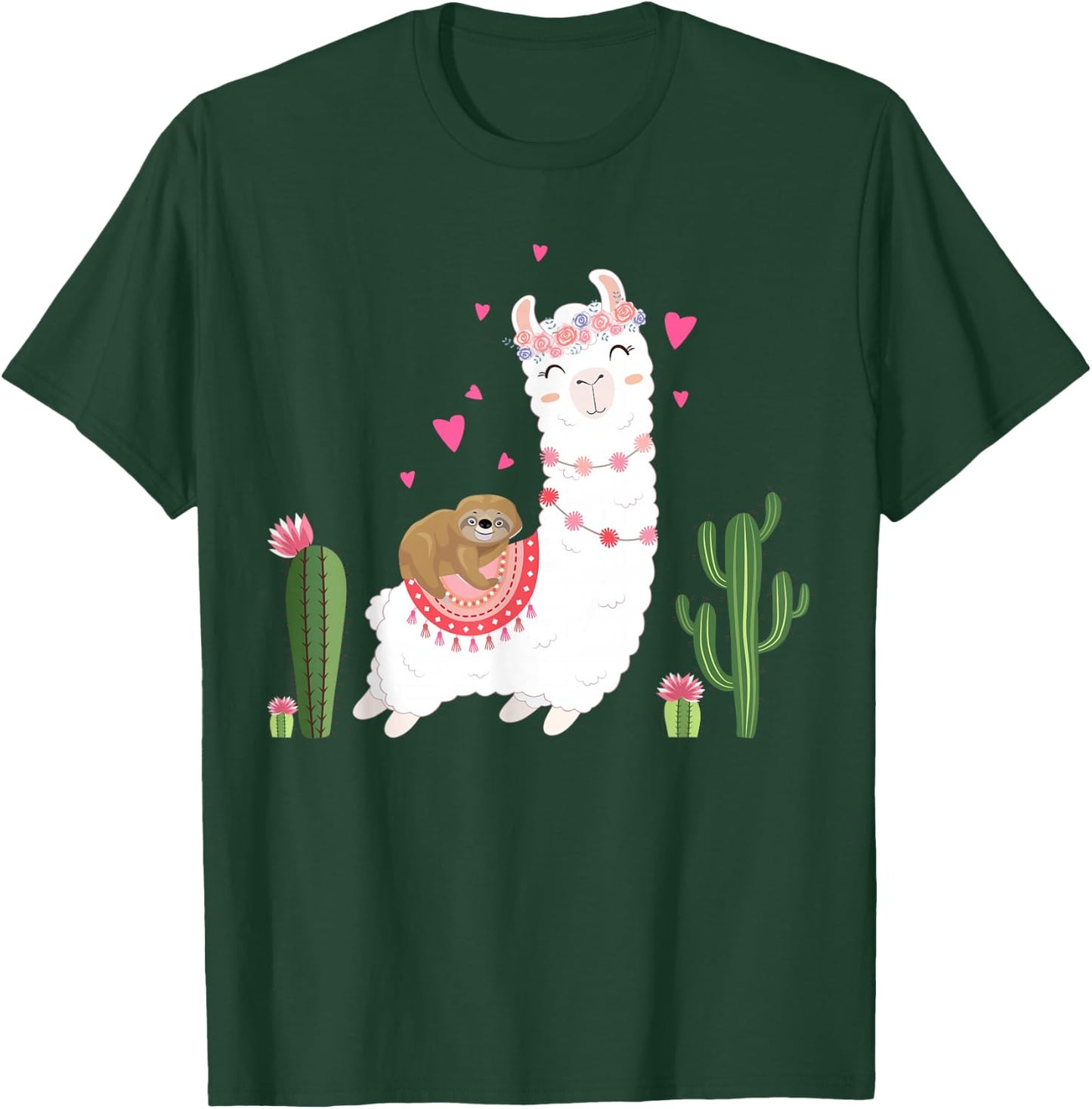 Cute Sloth Riding Llama Shirt Heart Valentines Day T-Shirt - T-Shirt | Forest