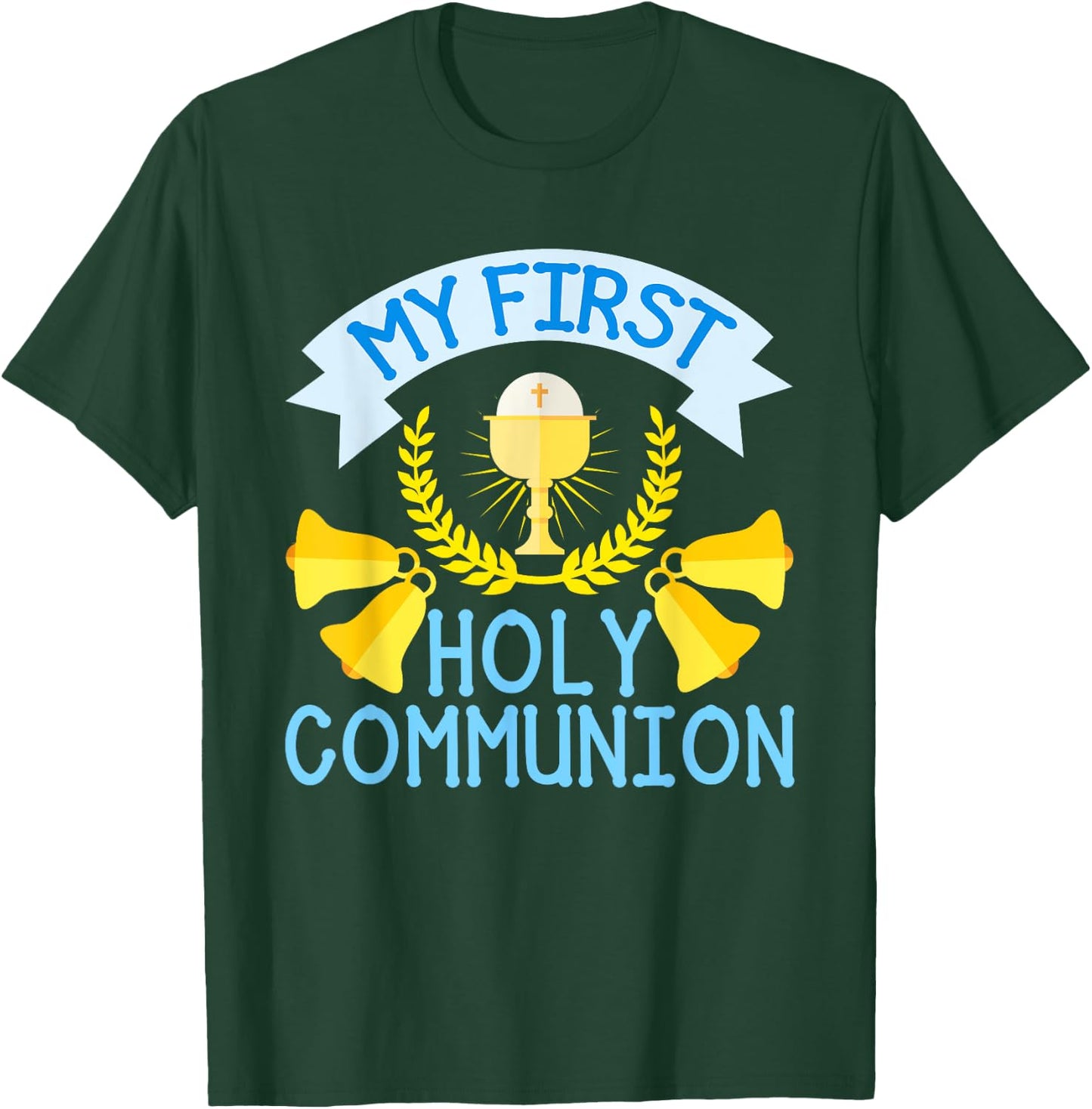 My First Holy Communion Gift Kids Chalice Cross Boys Girls T-Shirt - T-Shirt | Forest