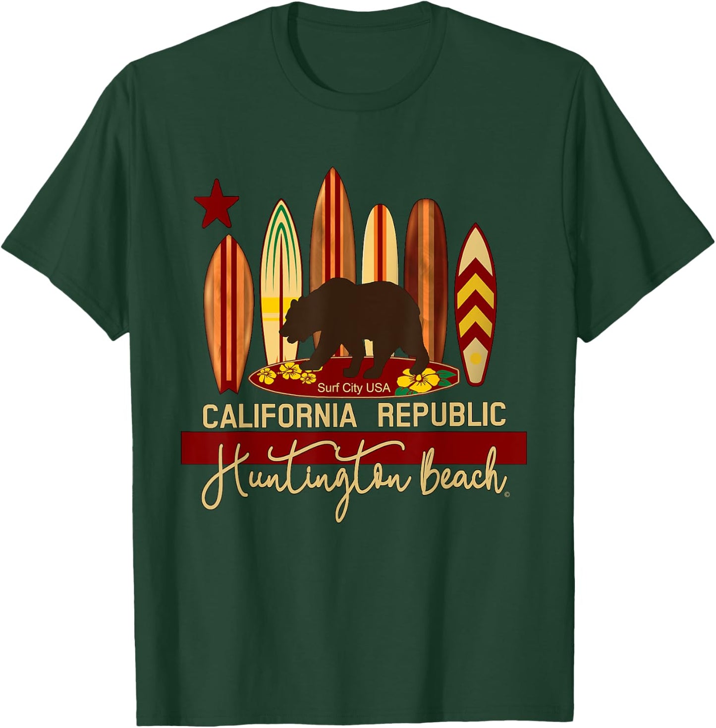 Huntington Beach California Republic Bear Surfer Keepsake T-Shirt - T-Shirt | Forest