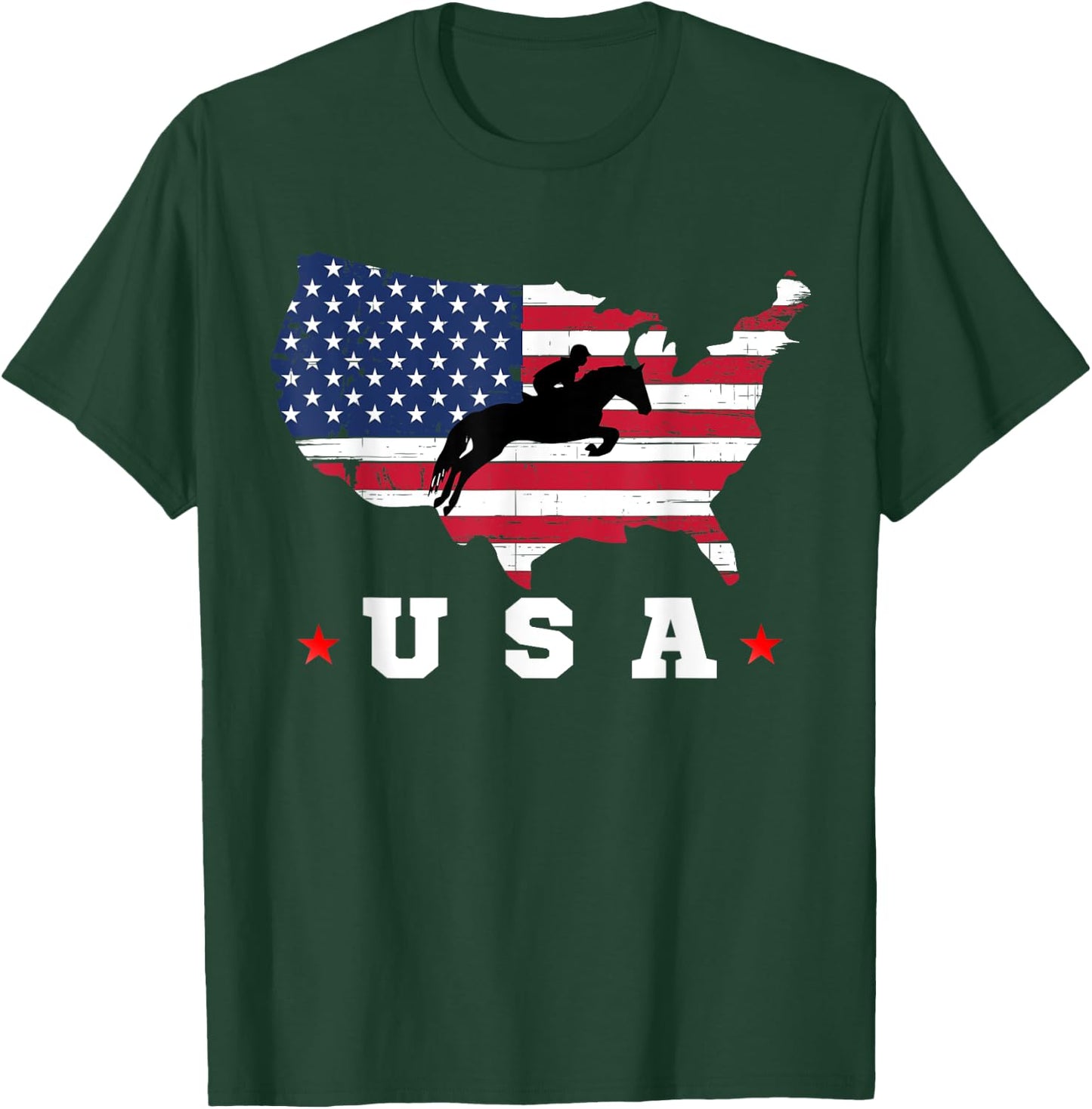 American Flag USA, Patriotic Sports American Flag Equestrian Men T-Shirt - T-Shirt | Forest