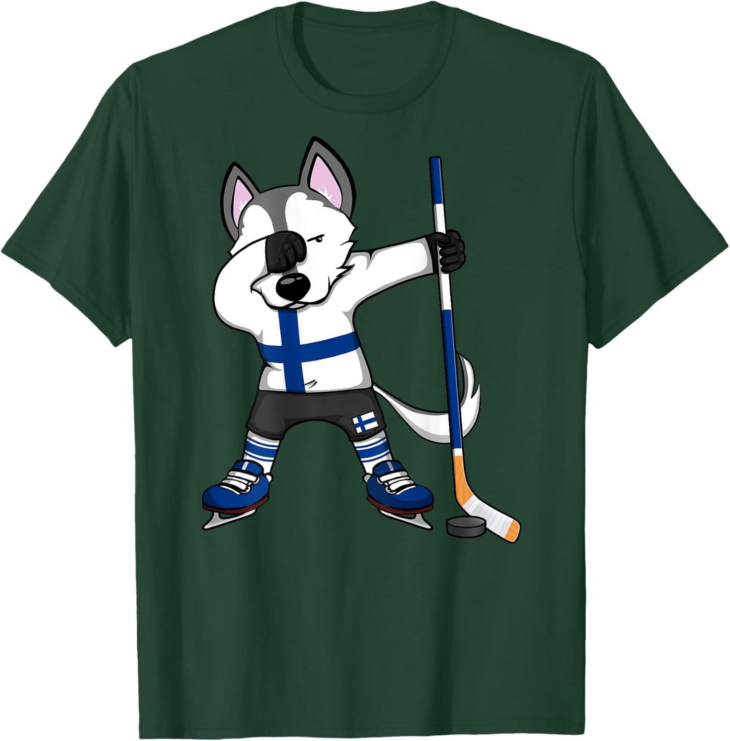 Dabbing Husky Finland Ice Hockey Lovers Jersey Winter Sports T-Shirt - T-Shirt | Forest