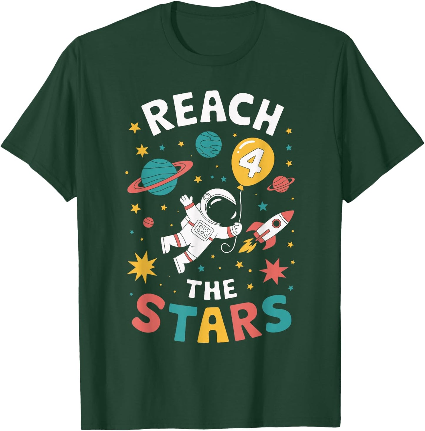 Reach 4 The Stars Cosmic Adventure Rocket Universe Fun T-Shirt - T-Shirt | Forest