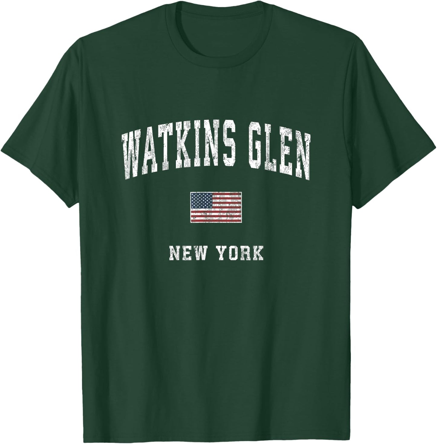 Watkins Glen New York NY Vintage American Flag Sports Design T-Shirt - T-Shirt | Forest