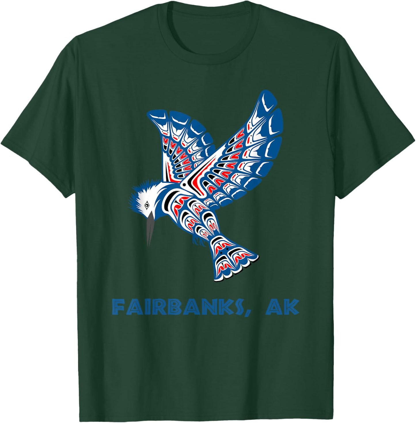 Fairbanks Alaska Kingfisher Native American Indian Bird Art T-Shirt - T-Shirt | Forest