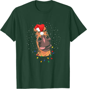 Horse Santa Hat Christmas Lights Riding Funny T-Shirt - T-Shirt | Forest