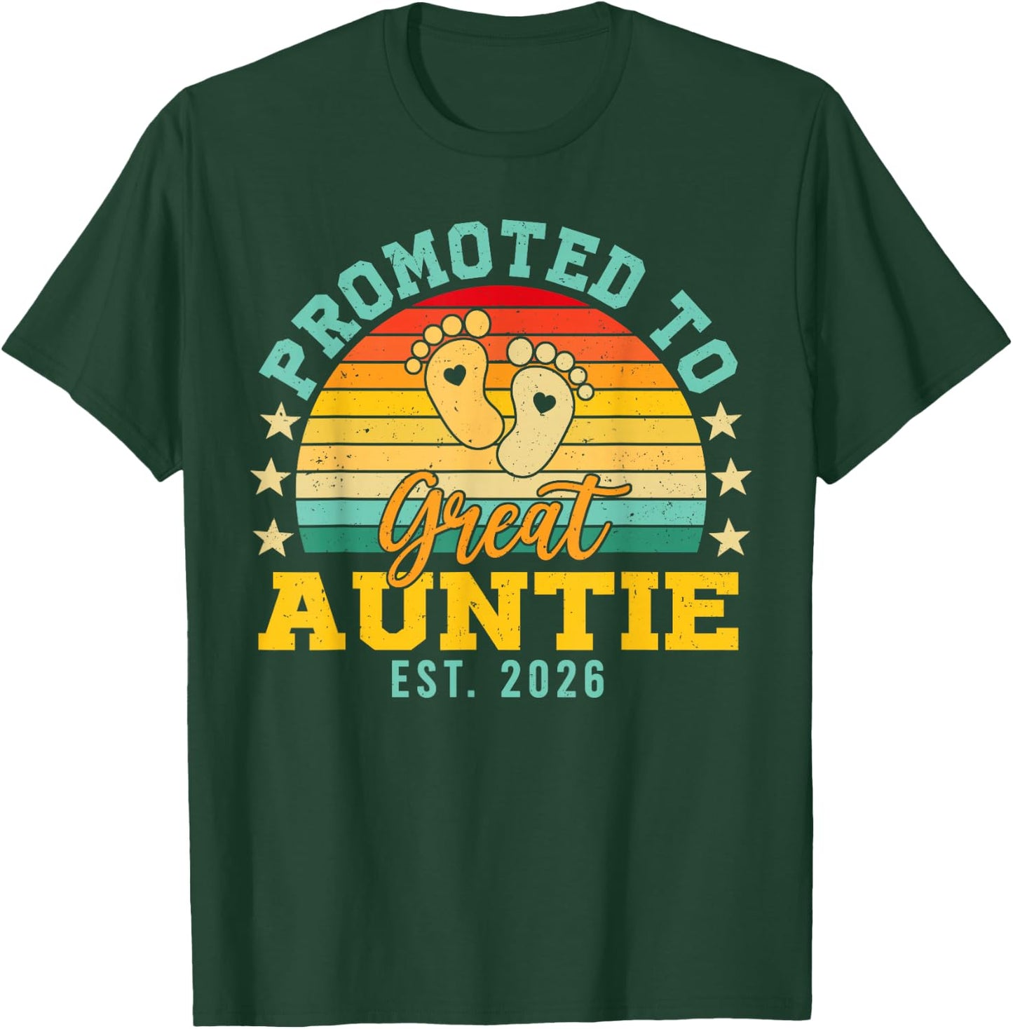 Retro Vintage Promoted to Great Auntie Est 2026 T-Shirt - T-Shirt | Forest