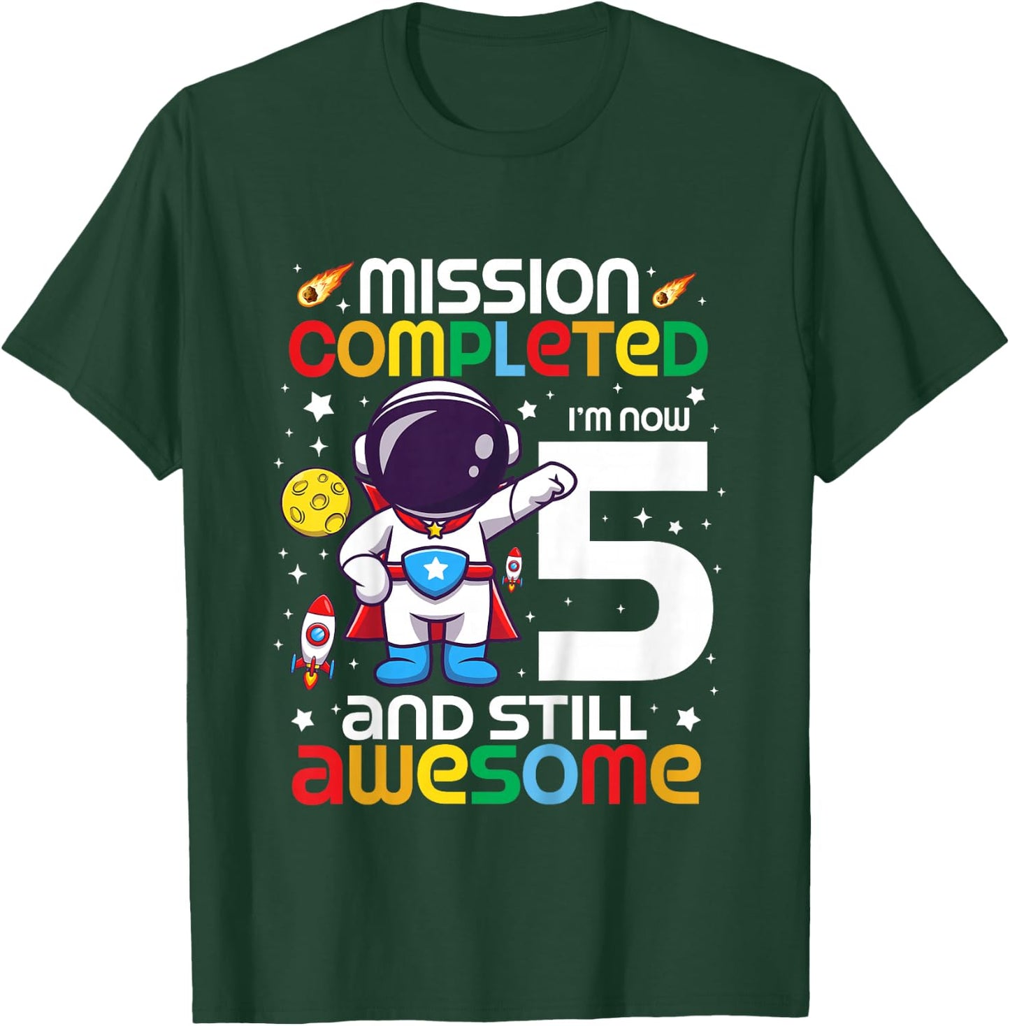 Kids 5 Year Old Boy Astronaut Space Birthday 5th Birthday Boys T-Shirt - T-Shirt | Forest