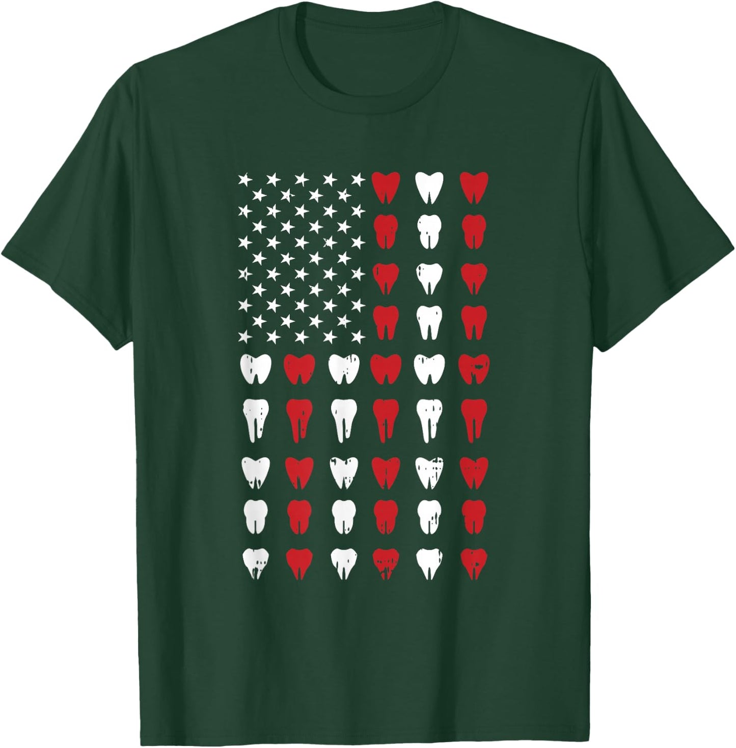 Teeth 4th of July Vintage Dental US Flag Patriotic Dentist T-Shirt - T-Shirt | Forest