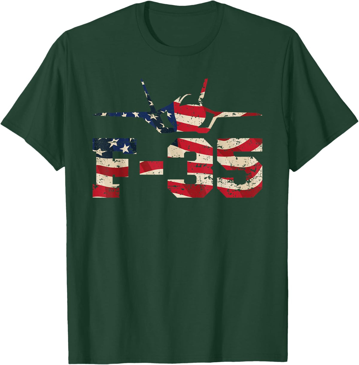 F 35 Fighter Jet Distressed USA Flag Overlay Kids Men T-Shirt - T-Shirt | Forest
