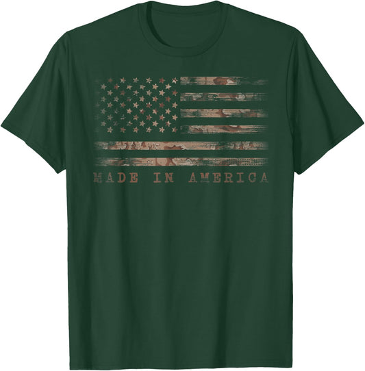 Made In America With US Flag Design For USA Independence Day T-Shirt - T-Shirt | Forest