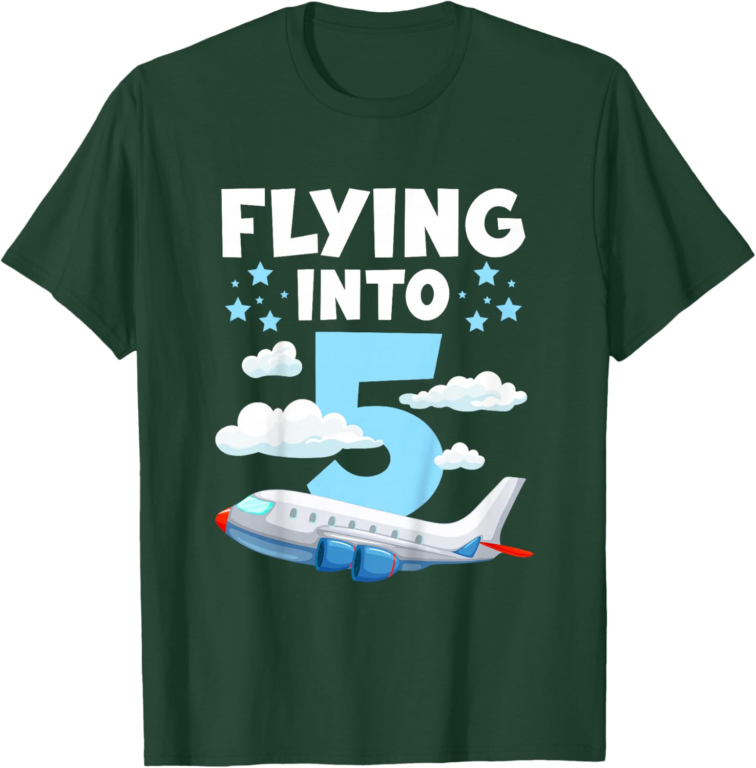 5th Airplane Birthday Party 5 Year Old Pilot Birthday T-Shirt - T-Shirt | Forest
