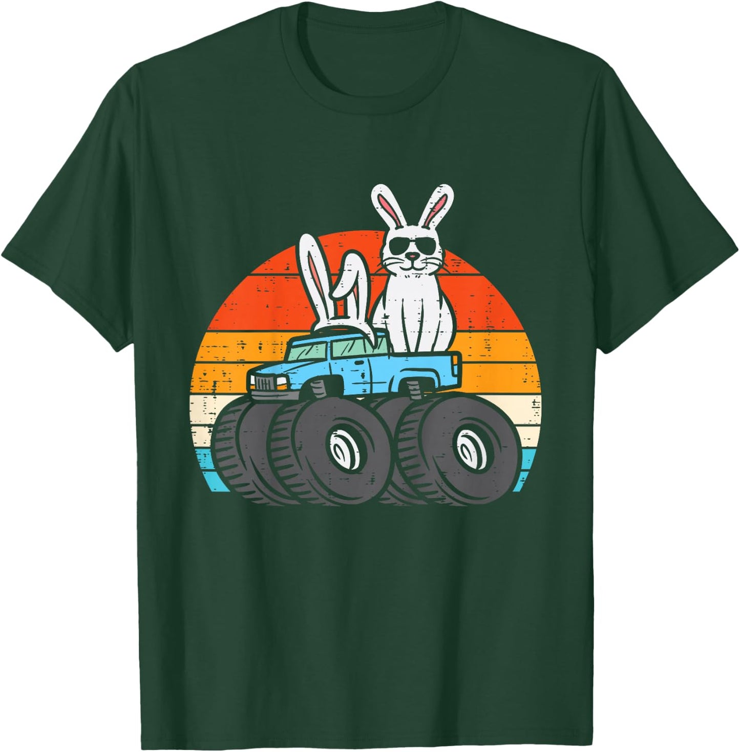 Kids Easter Bunny Rabbit Monster Trucks Retro Boys Kids Toddler T-Shirt - T-Shirt | Forest