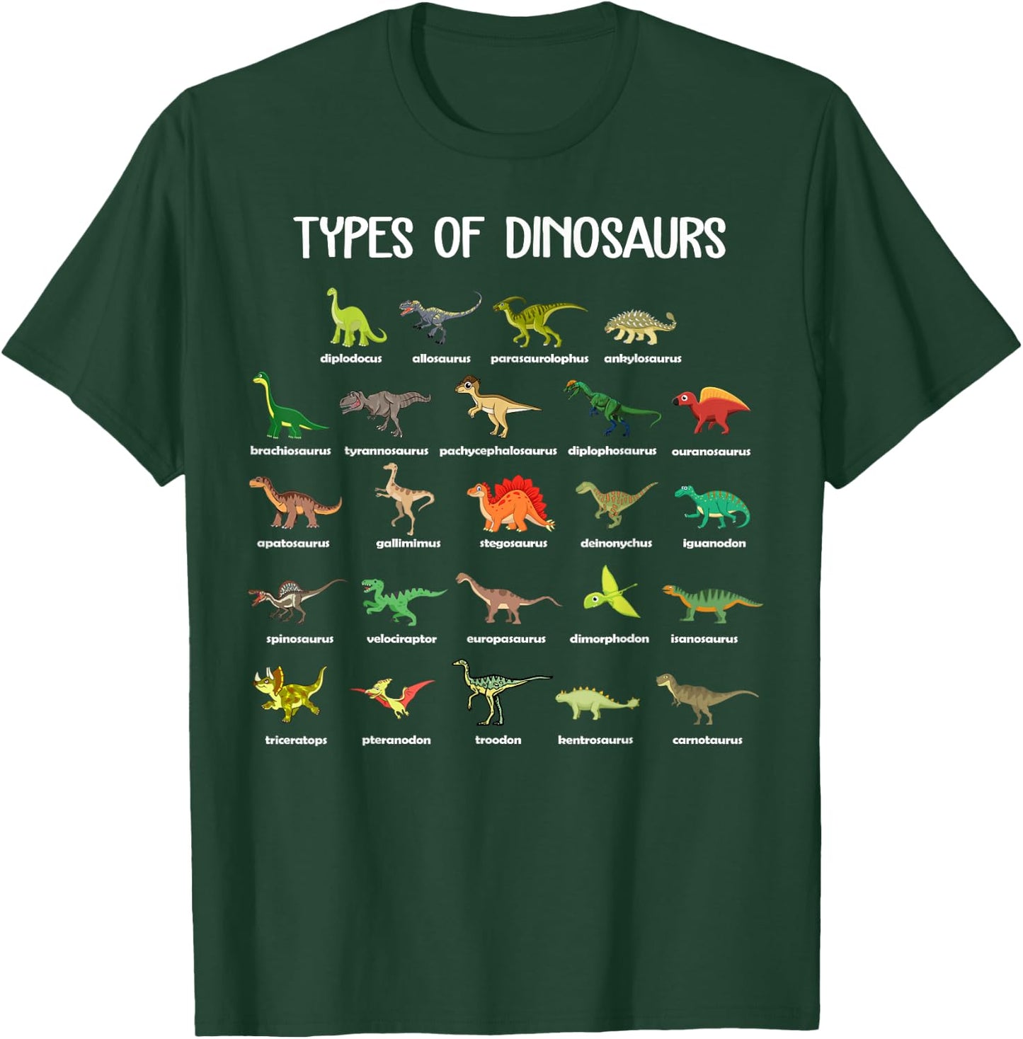 Type Of Dinosaurs Diplodocus Allosaurus Ankylosaurus T-Shirt - T-Shirt | Forest