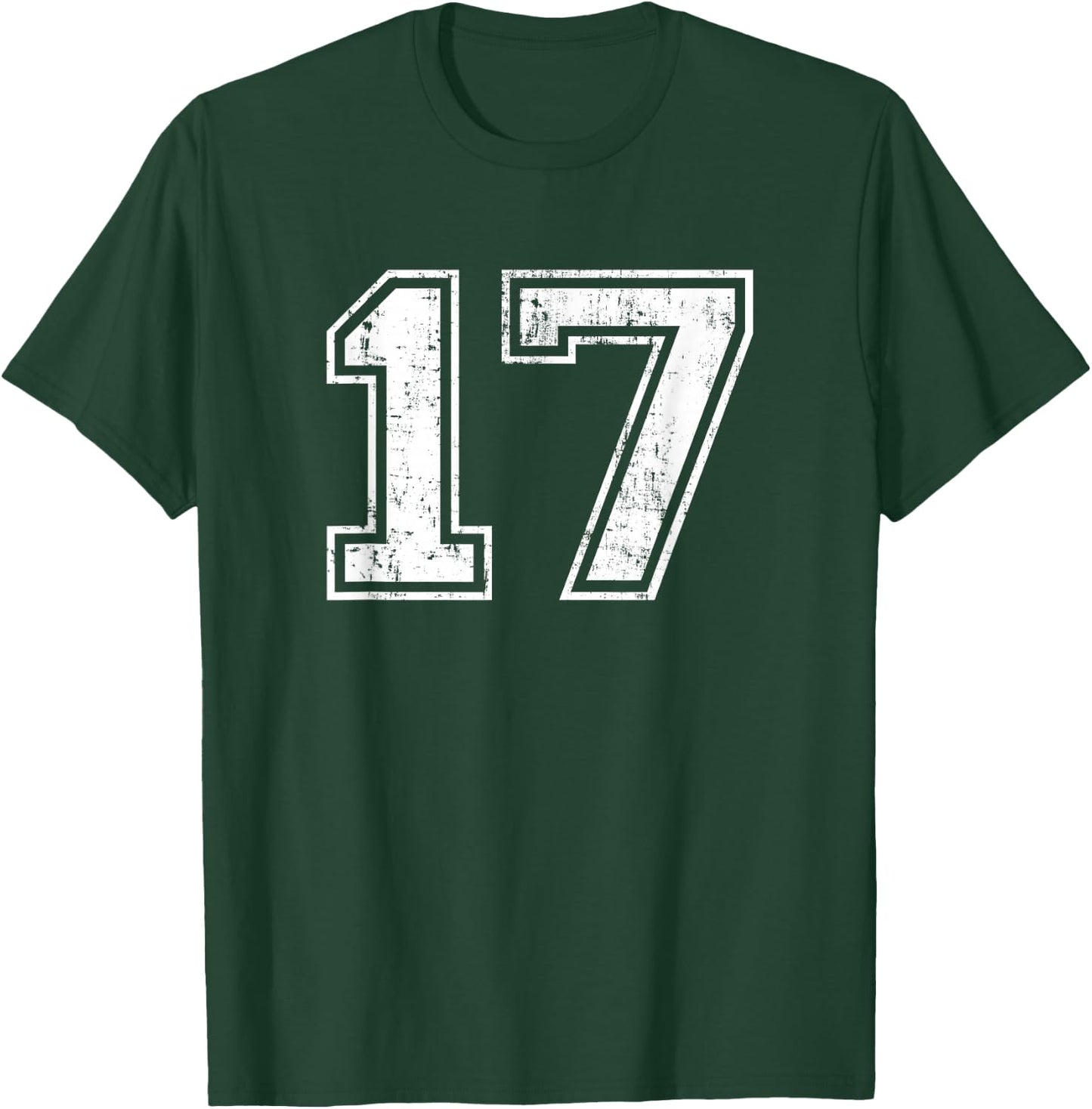 Number 17 Distressed Vintage Seventeen Sports Team Training T-Shirt - T-Shirt | Forest