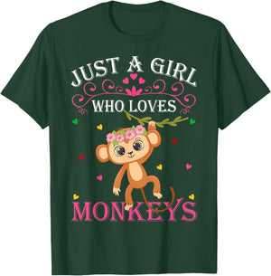 Just A Girl Who Loves Monkeys Cute Monkey Lover Kids T-Shirt - T-Shirt | Forest