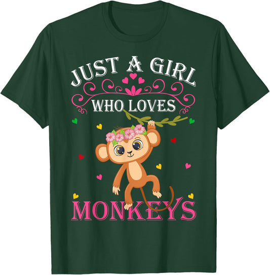 Just A Girl Who Loves Monkeys Cute Monkey Lover Kids T-Shirt - T-Shirt | Forest
