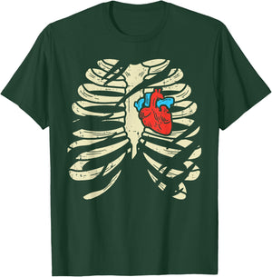 Skeleton Rib Heart Scary Spooky Halloween Men Women Boys Kid T-Shirt - T-Shirt | Forest