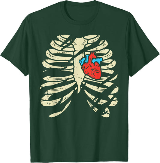 Skeleton Rib Heart Scary Spooky Halloween Men Women Boys Kid T-Shirt - T-Shirt | Forest