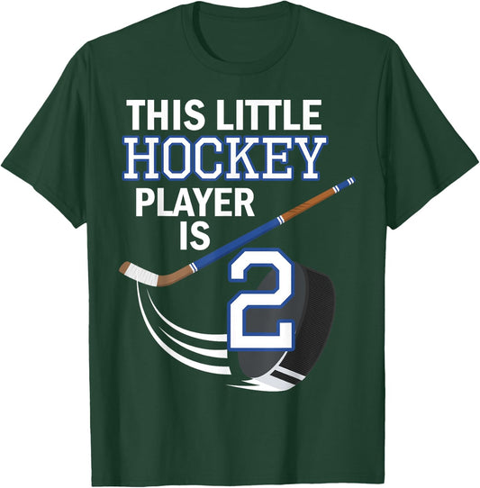 2nd Birthday Boy Hockey Stick Puck 2 Year Old Funny B-Day T-Shirt - T-Shirt | Forest