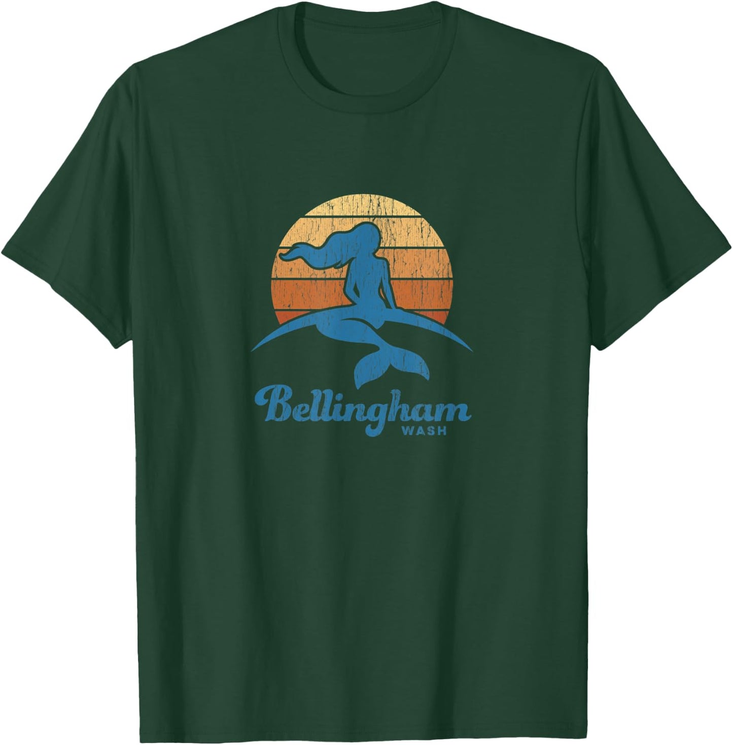 Bellingham WA Vintage Mermaid 70s Throwback Sunset T-Shirt - T-Shirt | Forest