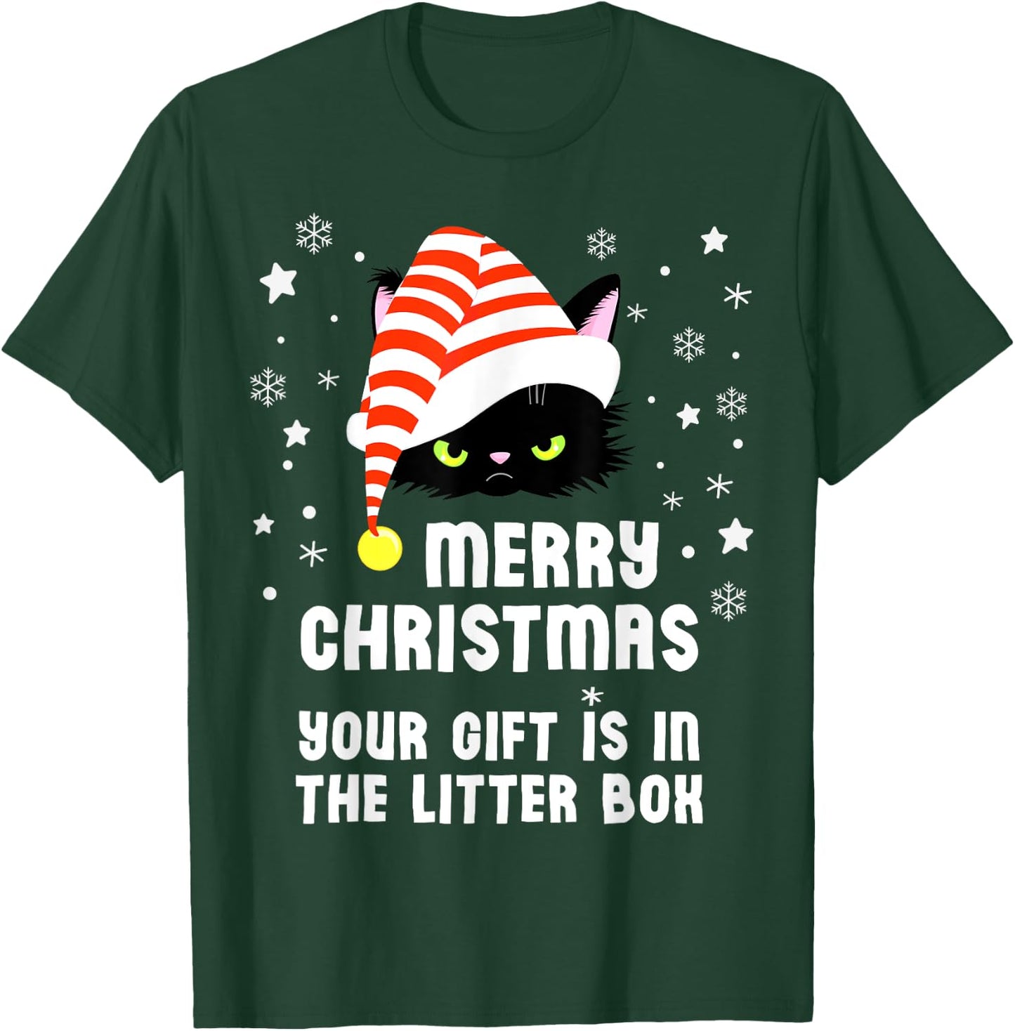 Merry Christmas Top Your Gift is in the Litter Box Cat Funny T-Shirt - T-Shirt | Forest