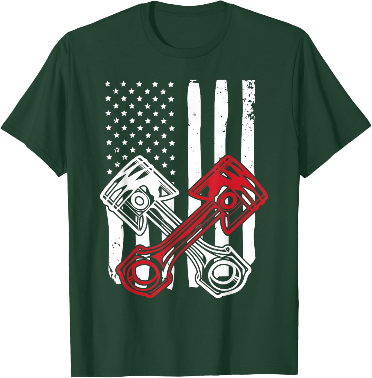 Vintage American Flag Piston Funny Muscle Car Mechanic Gift Men T-Shirt - T-Shirt | Forest