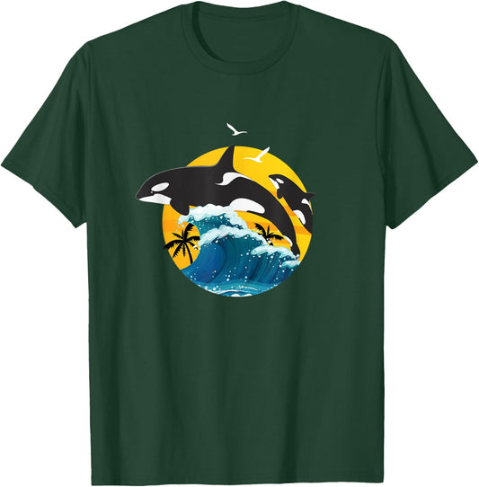 Orca Squad Whale Sunset Sea Animal Wildlife Boys & Girls T-Shirt - T-Shirt | Forest