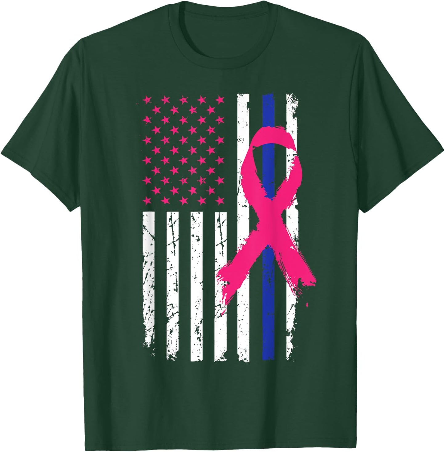 American Police Flag Cool Breast Cancer Awareness Gift T-Shirt - T-Shirt | Forest