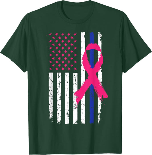 American Police Flag Cool Breast Cancer Awareness Gift T-Shirt - T-Shirt | Forest