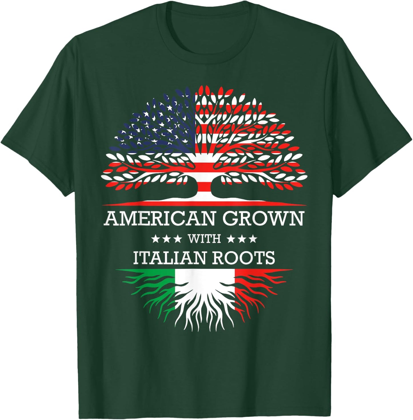 American Grown with Italian Roots USA Flag T-Shirt - T-Shirt | Forest